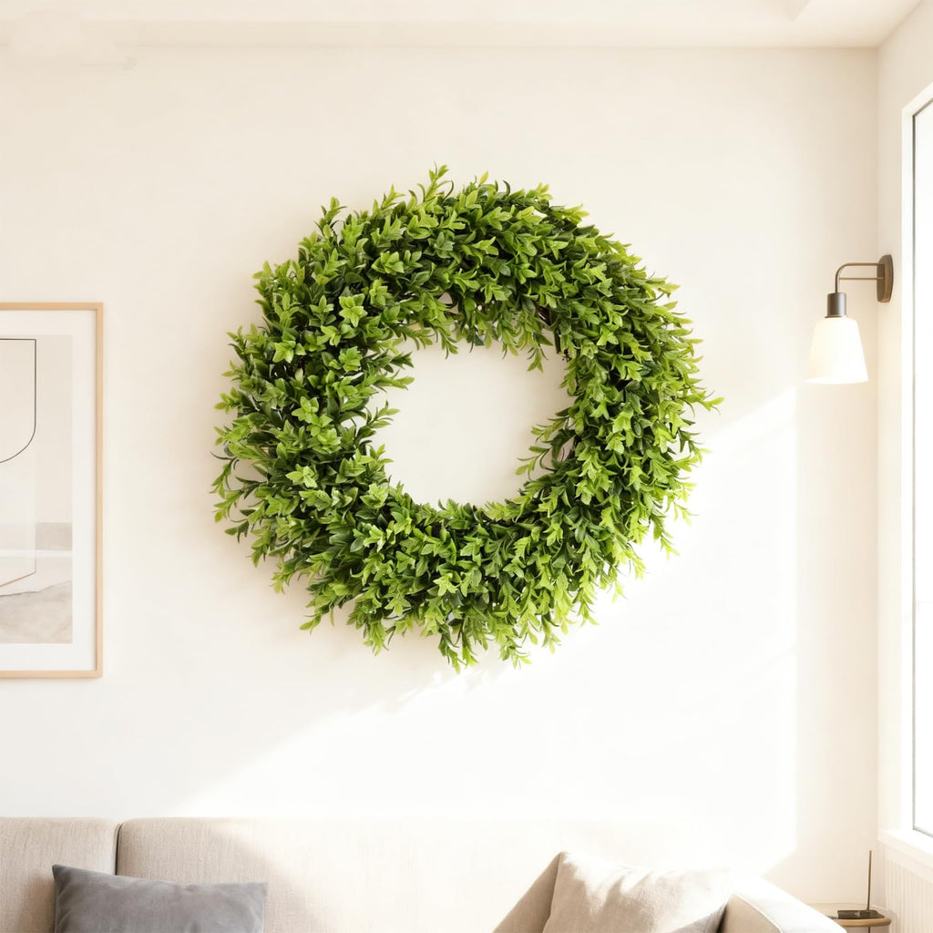 Real Touch Artificial Boxwood Wreath Green 22-23 Diameter