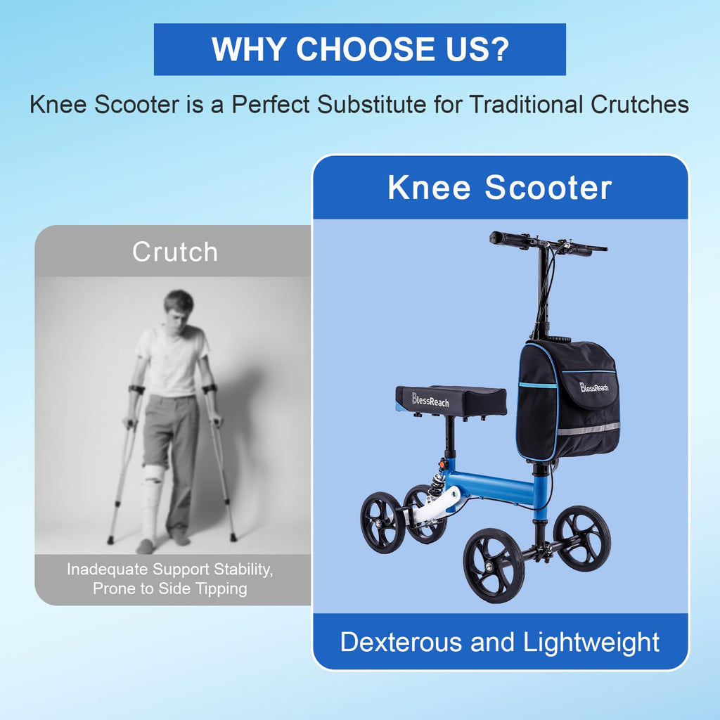 Open-Box New BlessReach Steerable Knee Scooter with 300 lbs Support - Blue Knee Walker Retail $99.00