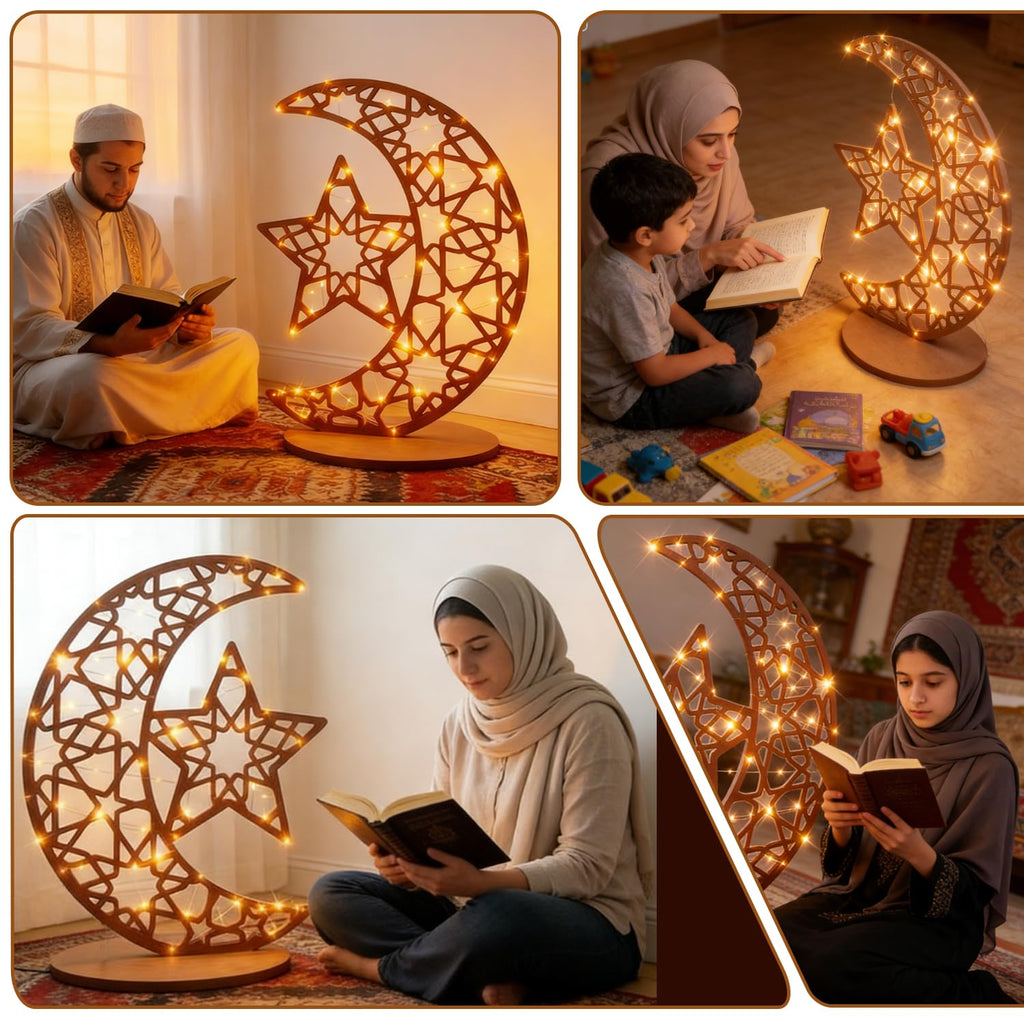 Open-Box New Eforcase JZ-T-Z01408A 28 Light-up Wooden Moon Star Eid Table Decor