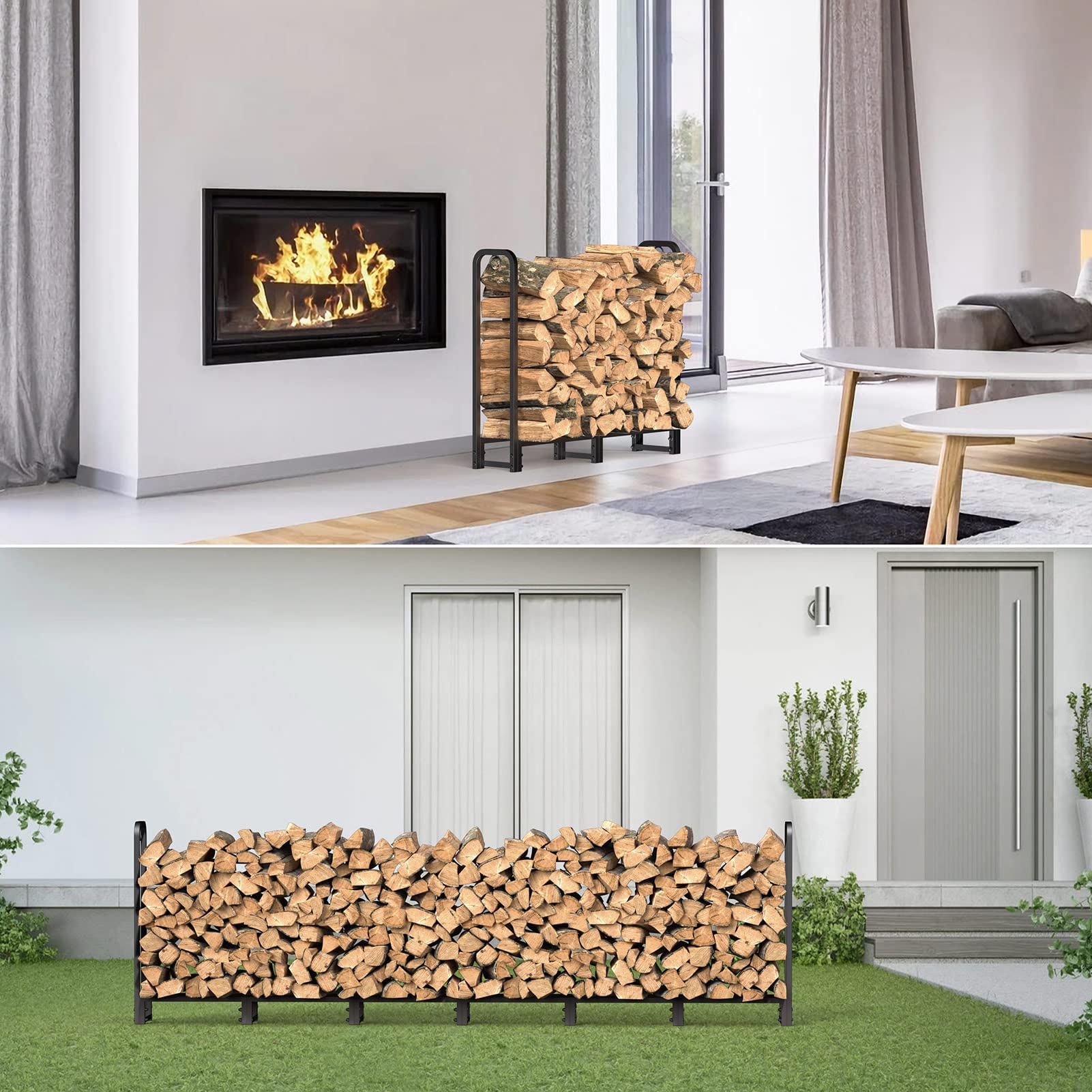 Outdoor Firewood Log Rack 80in Heavy Duty Black