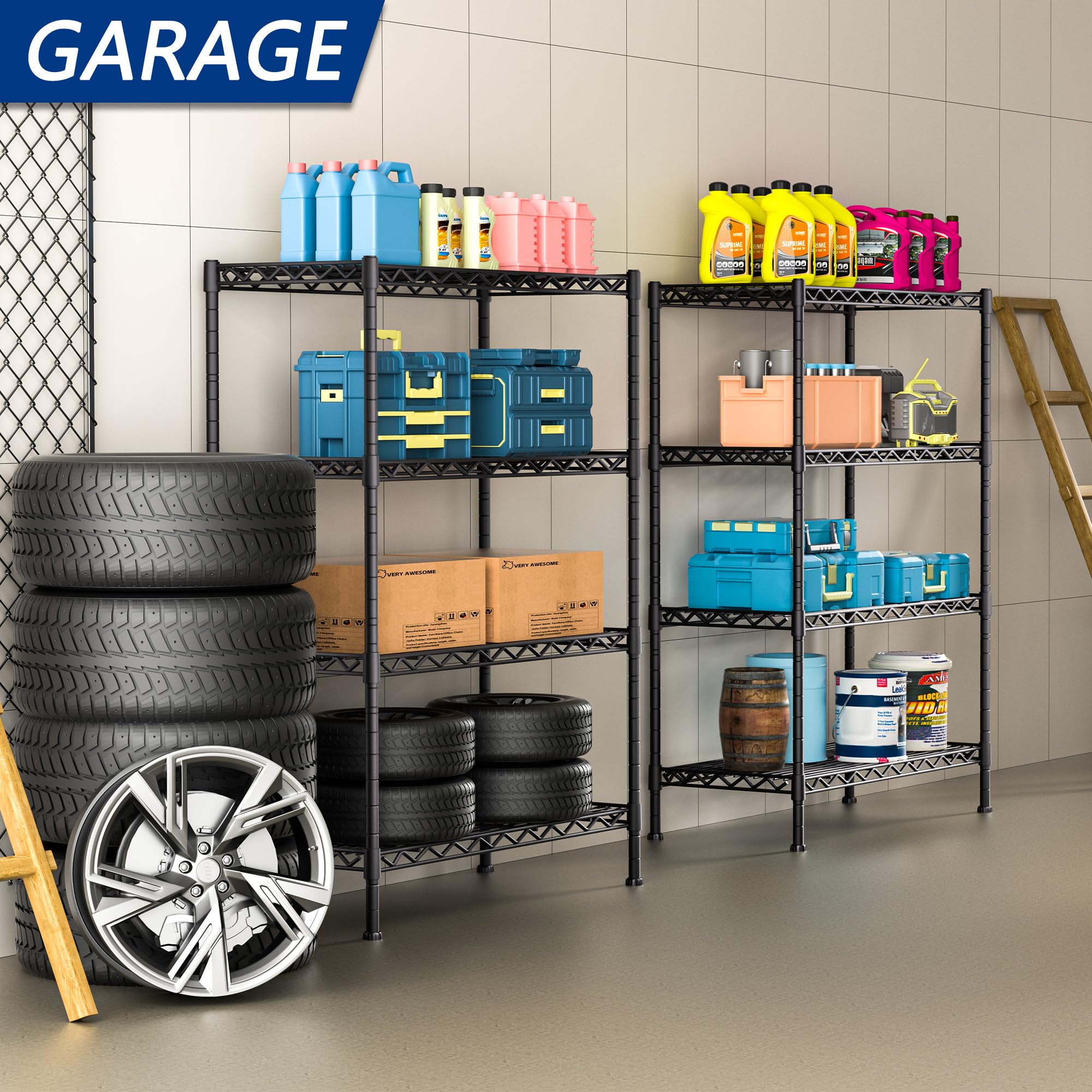 Black 4-Shelf Steel Storage Rack 36W x 14D x 53.5H