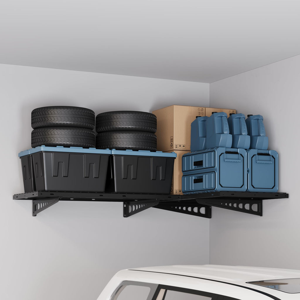 '-Pack 2x4ft Garage Wall Shelves 660lb Capacity - Black