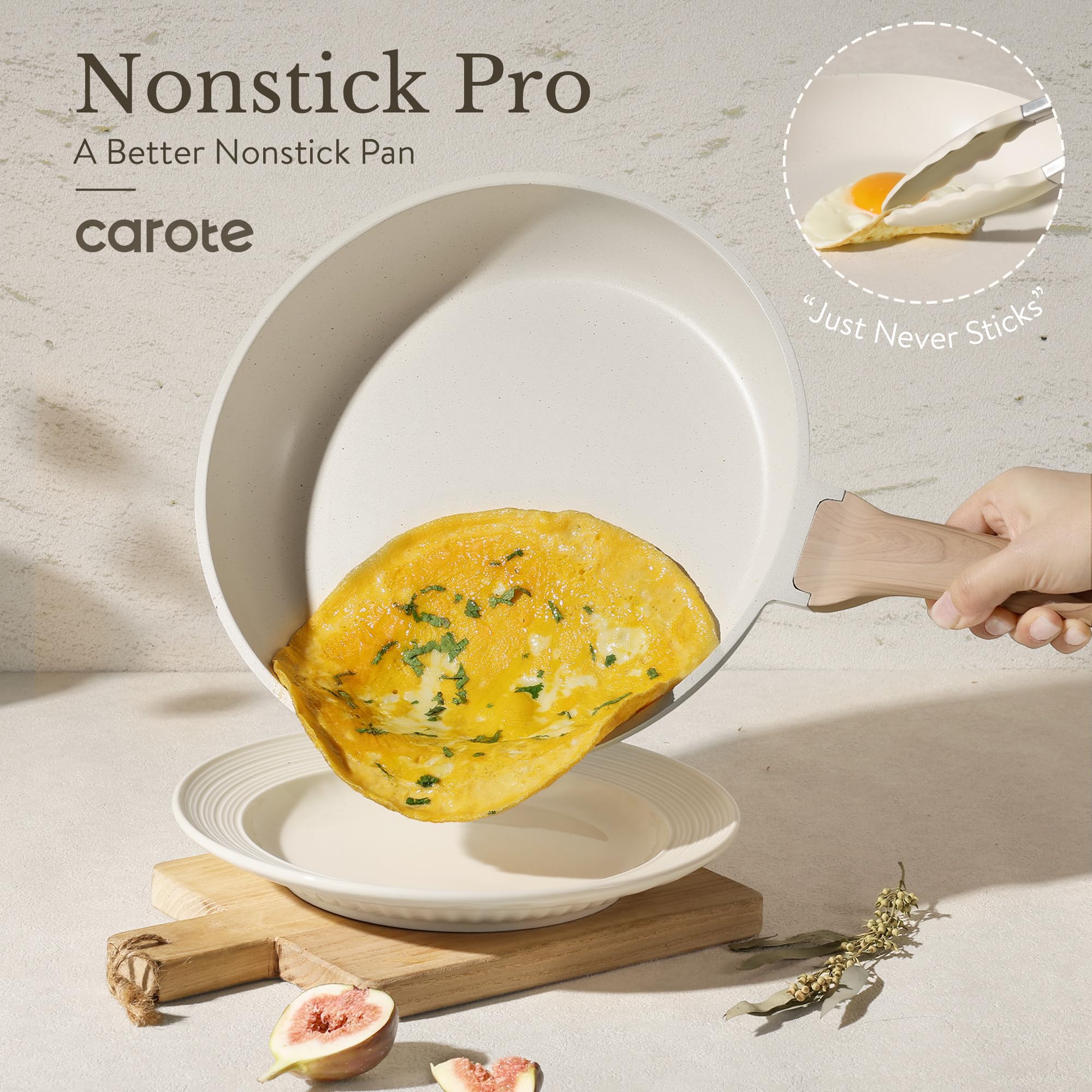 Nonstick Granite Induction Pots  Pans Cookware Set with Kitchen Knife Set Cream White