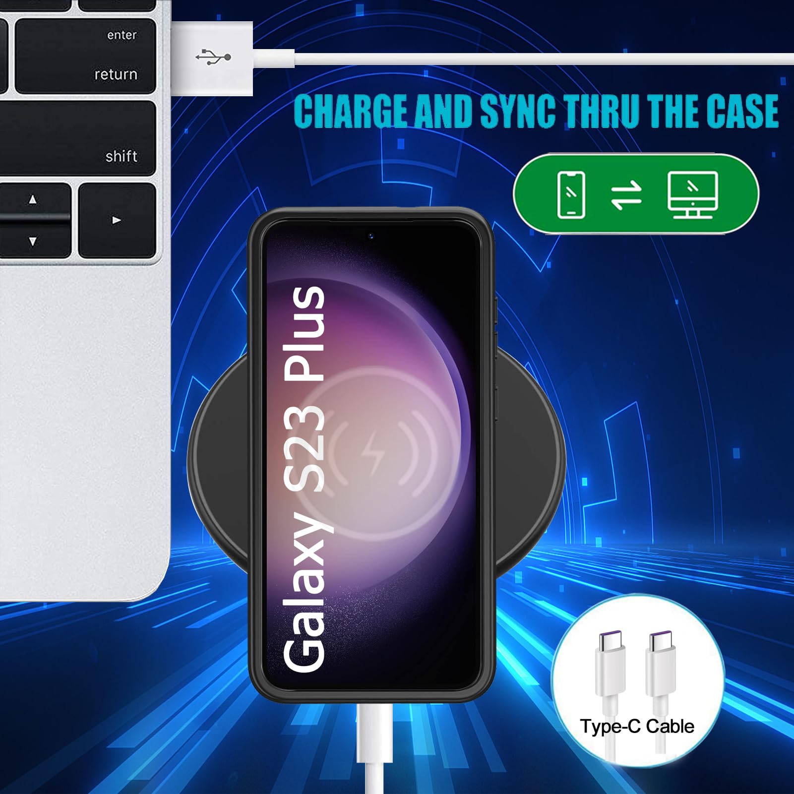 Black 12000mAh Slim Portable Fast Charging Battery Case for Samsung Galaxy S23 Plus