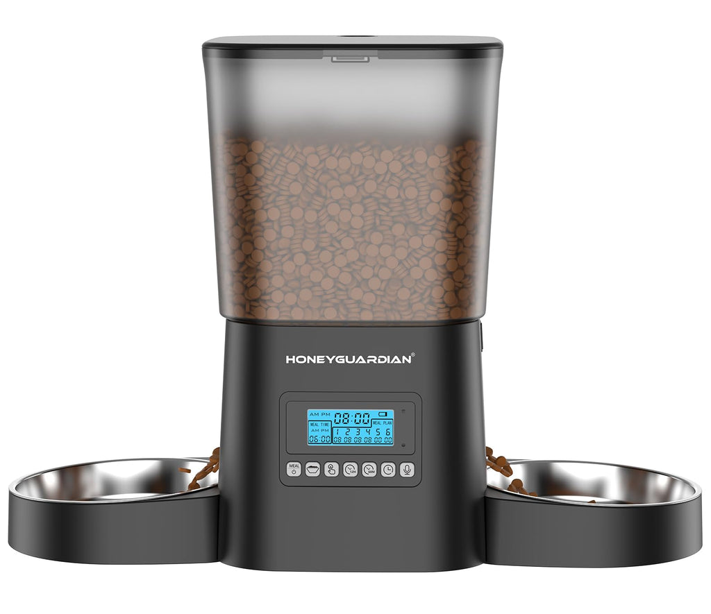 New As-Is HoneyGuaridan 3.5L Auto Cat Feeder w Double Bowls  Programmable Meals Retail $59.00