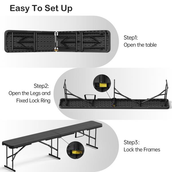 6 Foot Folding Bench Portable Indoor Outdoor Plastic Bench 2 Pack