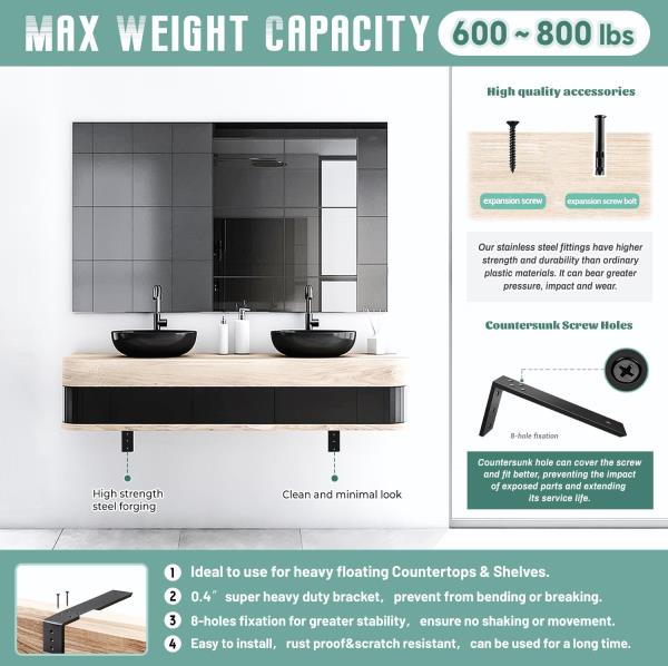 Countertop Support Brackets 4 Pack L Bracket Countertop Brackets 12" x 6" x 2.5" Heavy Duty 3/8" Thick Shelf Brackets Metal Corbels L Shape Bracket for Wood Shelf/Quartz/Granite/Concret Countertops Retail $69.00