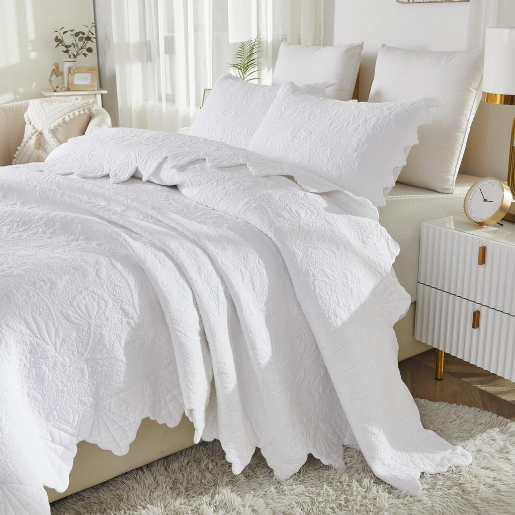 New Brandream Oversized Queen Cotton Quilt Set with Intricate Botanical Vine Stitching