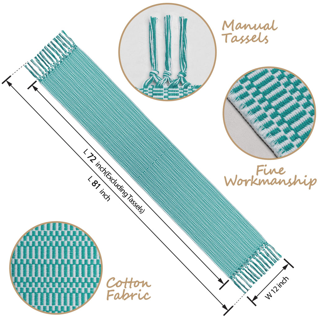 White Jade Green Farmhouse Woven Table Runner 72 Inch Retail $29.00