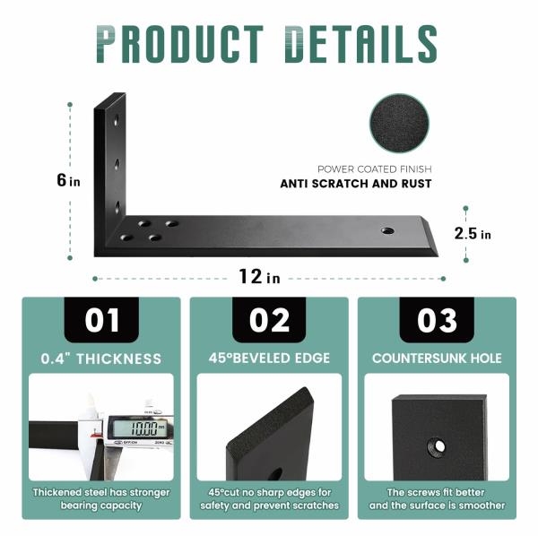 Countertop Support Brackets 4 Pack L Bracket Countertop Brackets 12" x 6" x 2.5" Heavy Duty 3/8" Thick Shelf Brackets Metal Corbels L Shape Bracket for Wood Shelf/Quartz/Granite/Concret Countertops Retail $69.00
