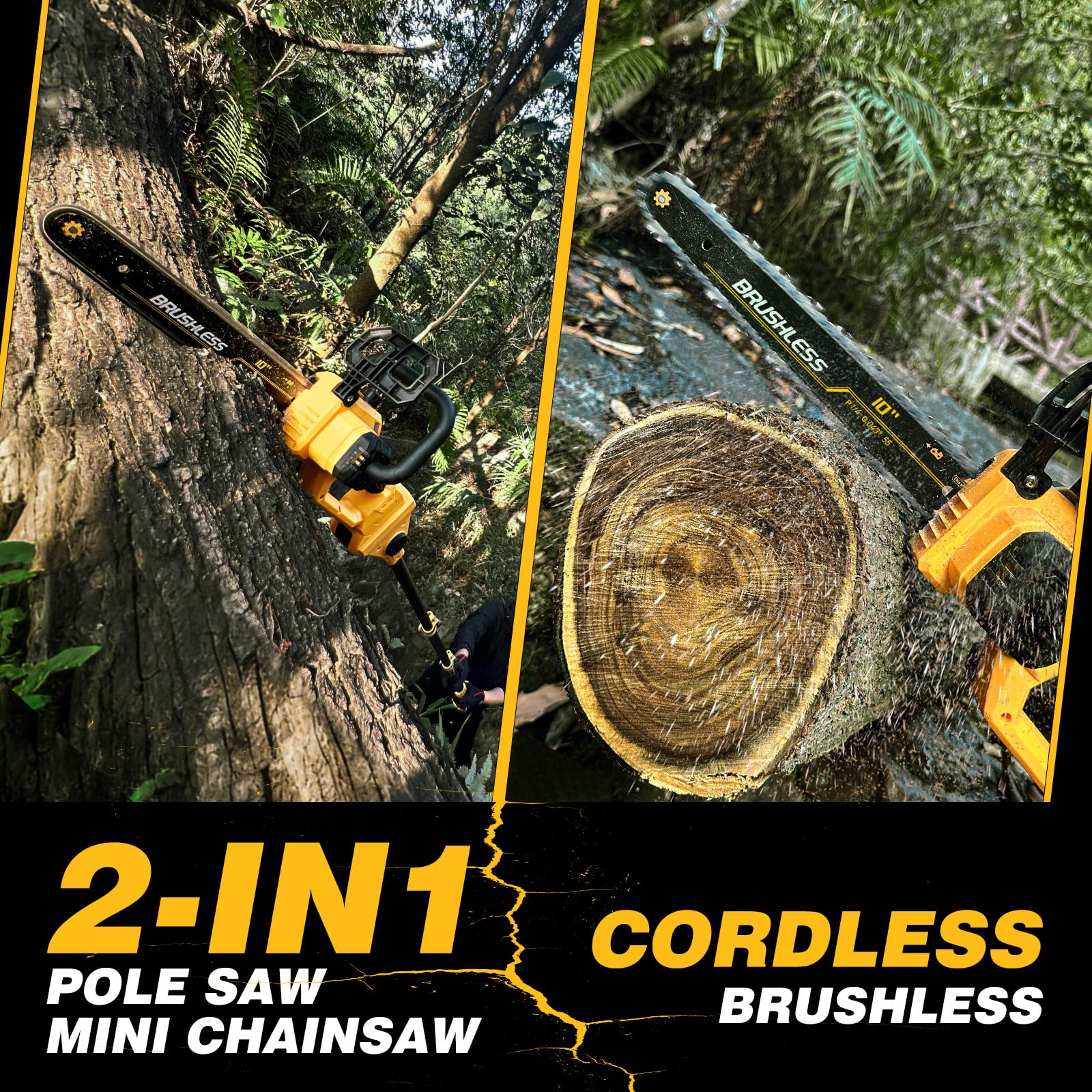 2-IN-1 Cordless 10-Inch Pole Saw & Chainsaw Compatible with DEWALT 20V MAX* Battery, Total Reach of Max 14.5ft, Electric Pole Saw for Tree Trimming Pruning (Tool Only-Battery & Charger not included)