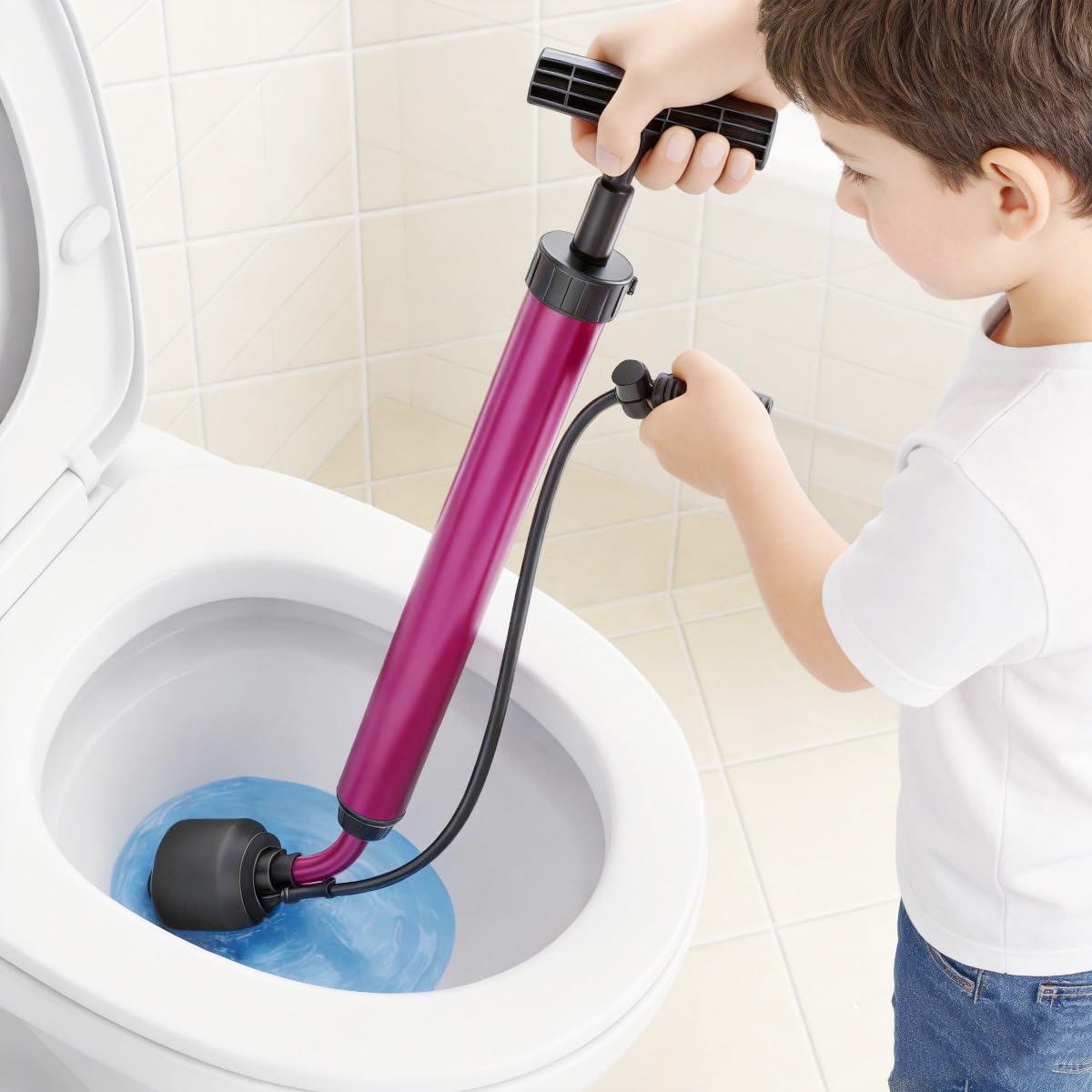 Manual Drain Unclogger  Plunger for 1.5-4.5 Pipes with Flexible Hose - Purple