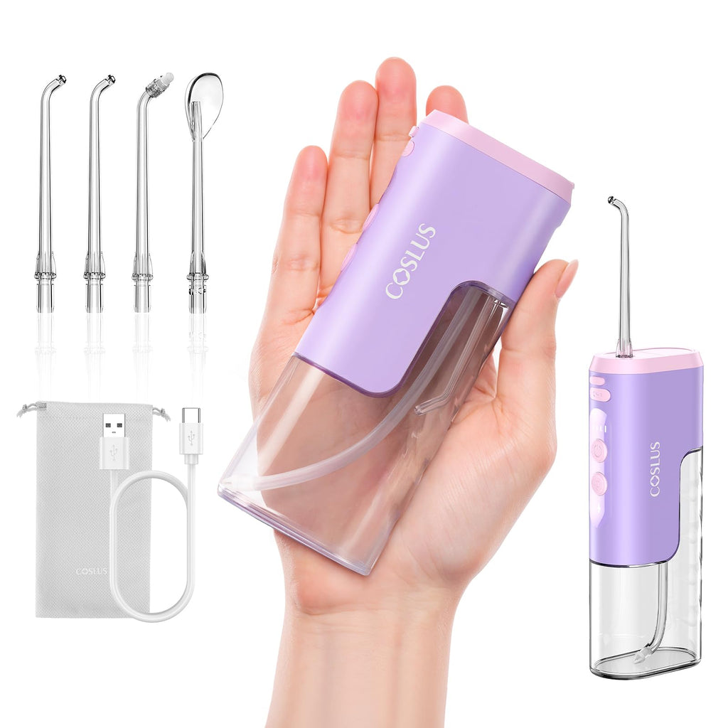New COSLUS T40 Mini Portable Cordless Water Flosser with 4 Jet Tips - Oral Irrigator