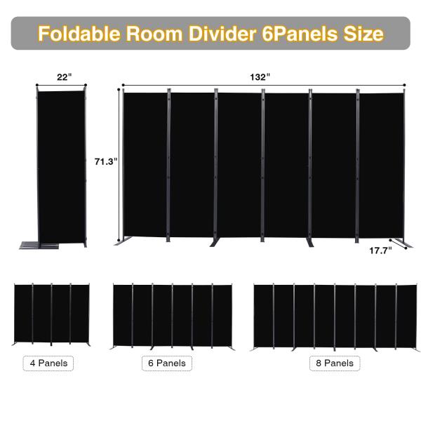 -Panel Folding Room Divider Privacy Screen Black