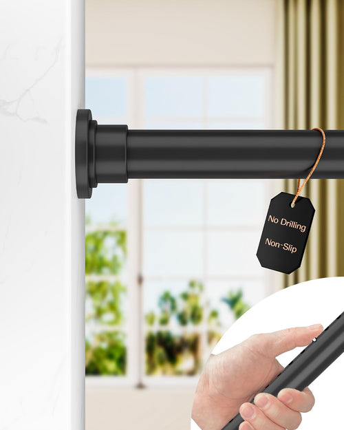ALLZONE Tension Curtain Rod for Window, 83-123 Inches, Heavy Duty Curtain Rods No Drilling, Non-Slip Bathroom Shower Tension Rod, Renter Friendly, Adjustable, Spring Loaded, Extra Long, Black Retail $42.00
