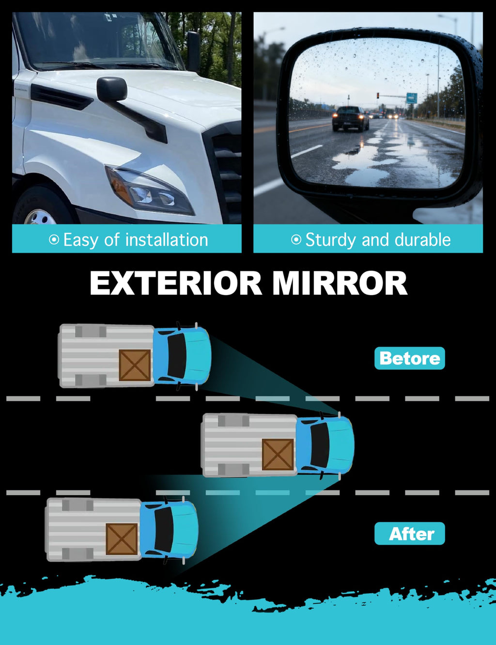 Chrome Right Hood Mirror for 2018-2021 Freightliner Cascadia