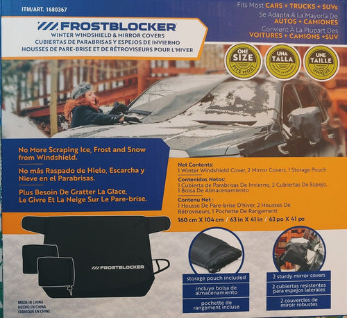 Black Universal Fit Windshield and Mirror Covers 63W x 41 Retail $12.99