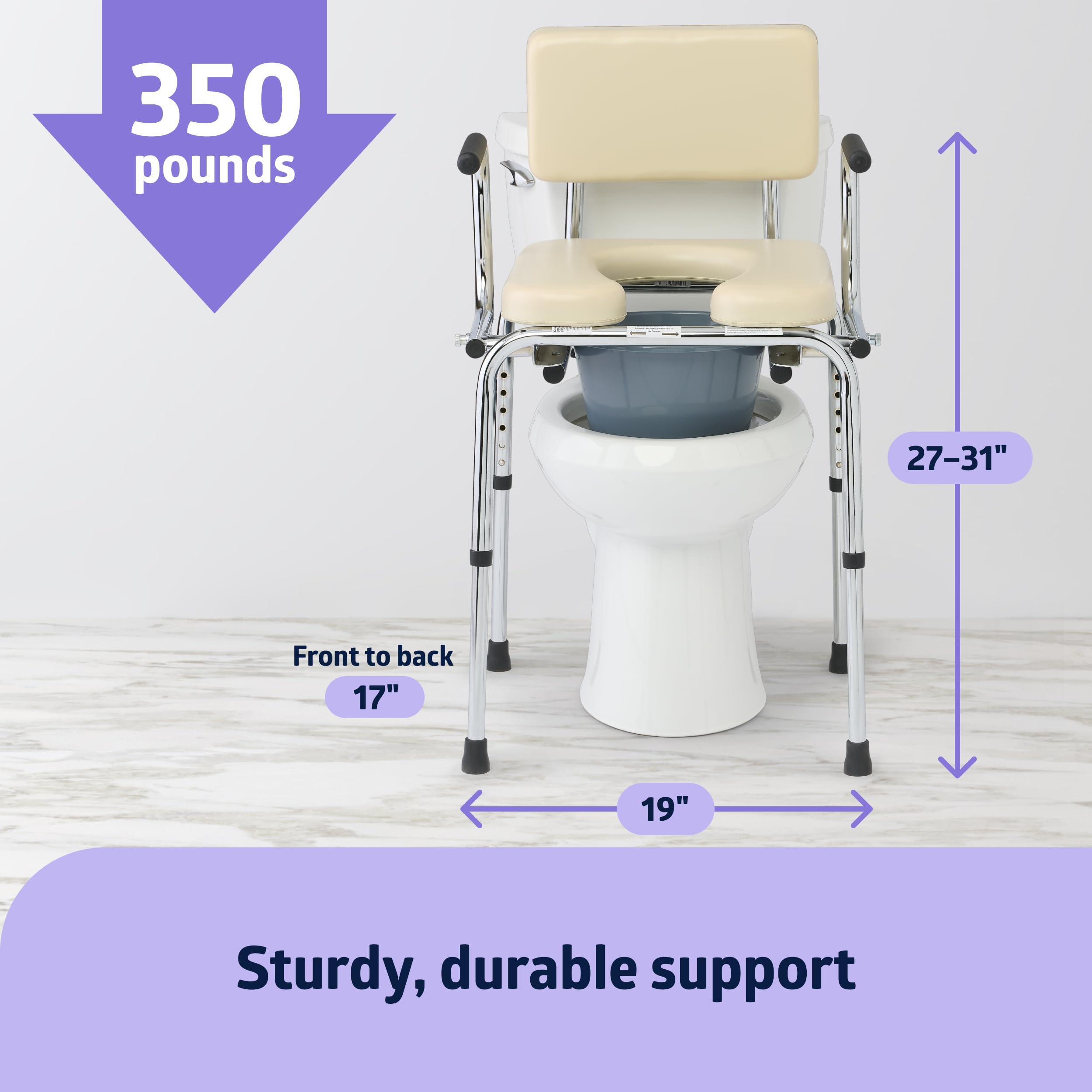 Medline Drop-Arm Bedside Commode - Padded 350 lb Capacity White