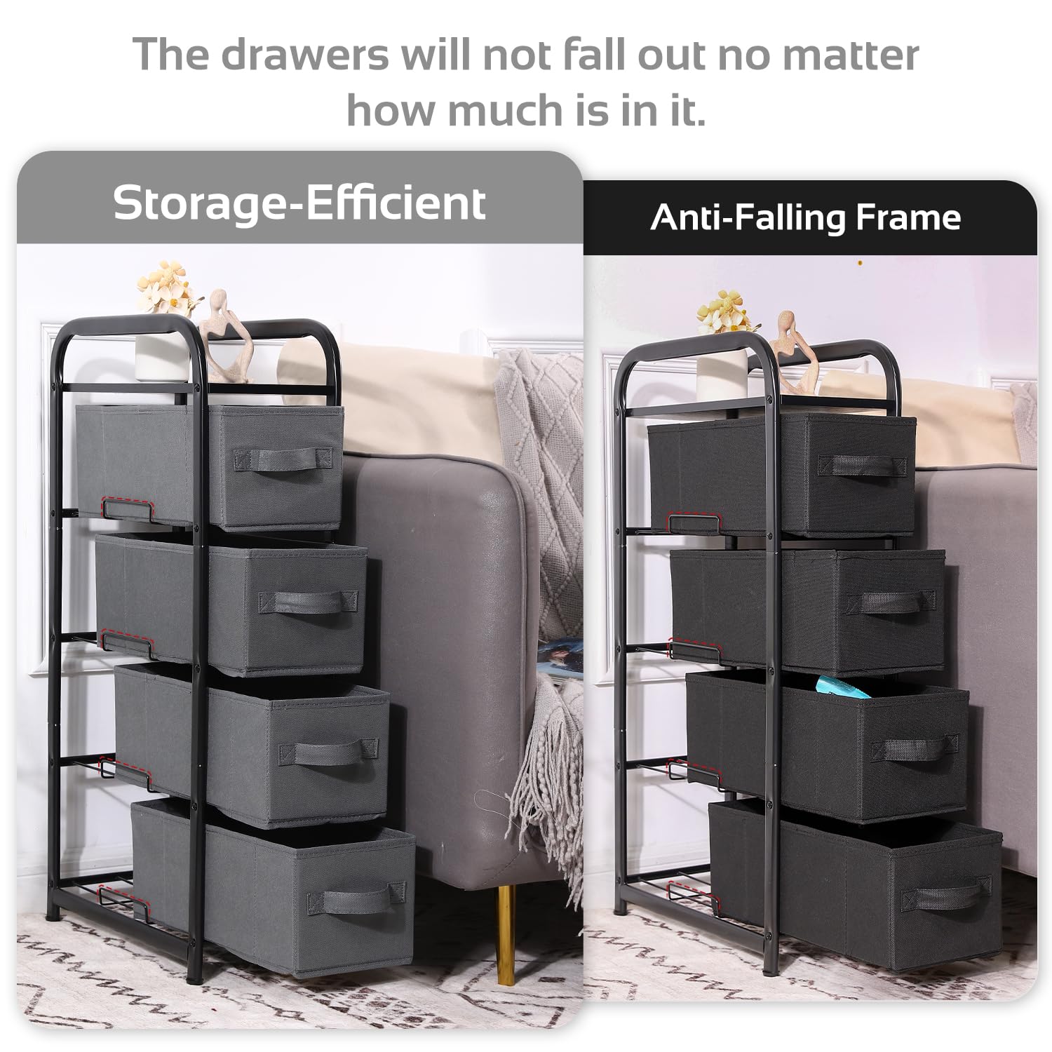 Black 4-Drawer Fabric Storage Tower Dresser