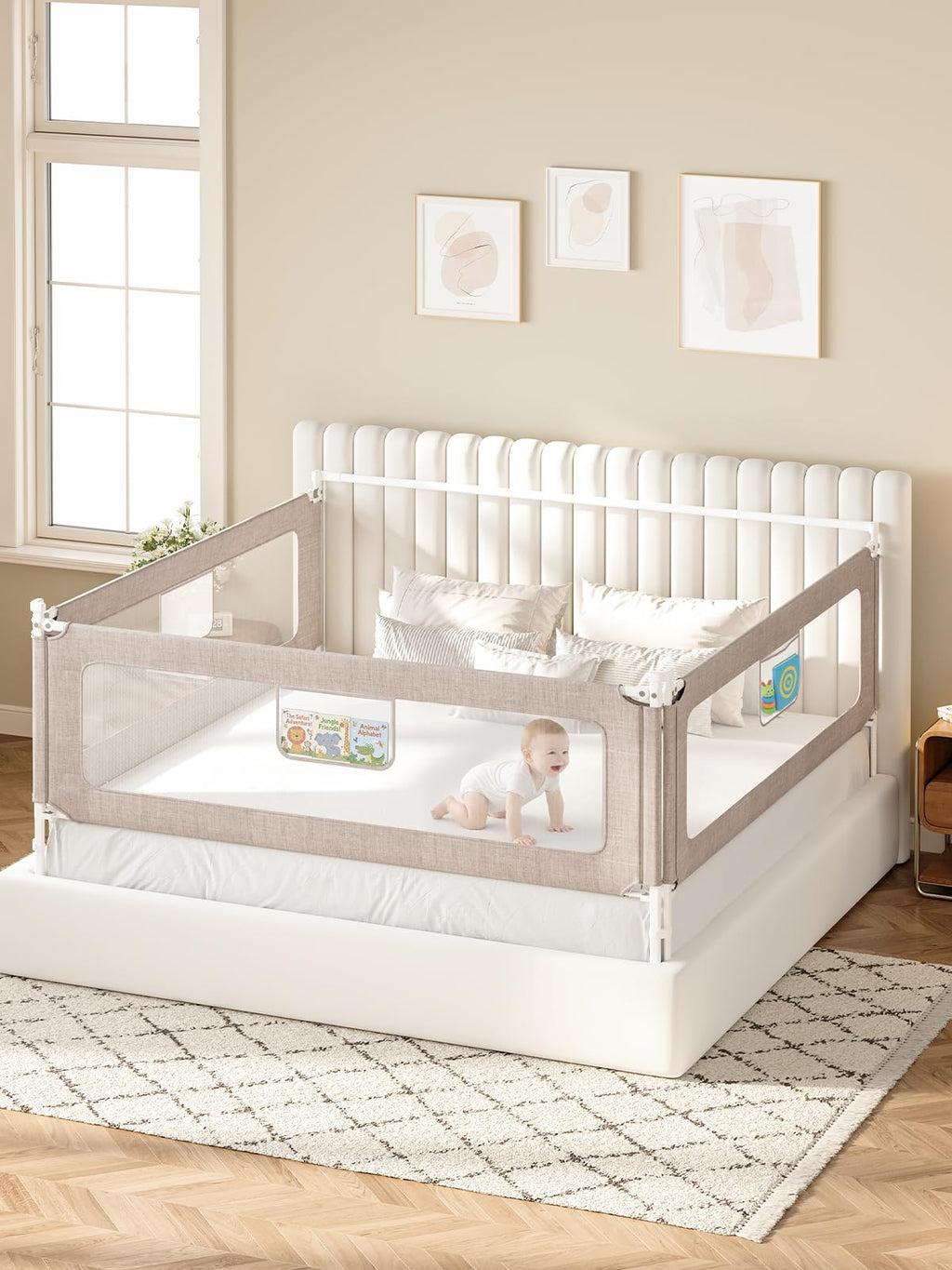 Grey 3-Piece Adjustable Height Sturdy Queen Bed Rail Guard Retail $129.00