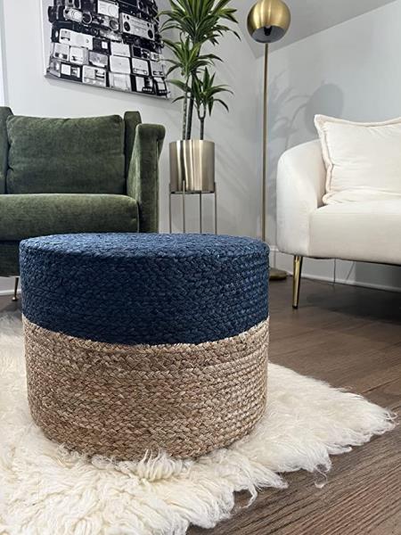 Scandilivin Homes Pouf Ottoman 100% Jute Braided Pouffe (20"x20"x10")