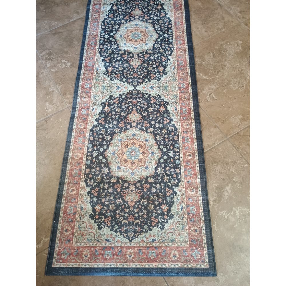 Persian Style 3-Piece Runner Rug Set Navy Rust Cream Light Blue Medallion Floral Pattern