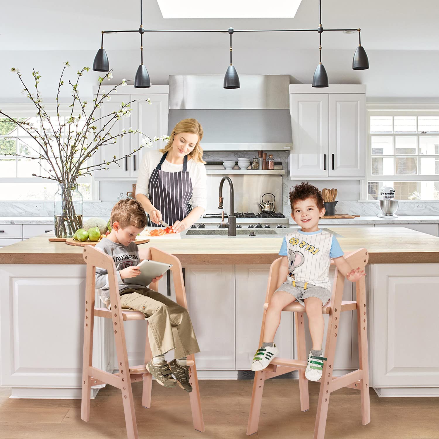 YOLEO High Chair Wooden for Toddlers Junior Childs, Sturdy Durable Dining Feeding Chair with Steps Grows with Child, Max 60kg (Natural Color) Retail $79.00