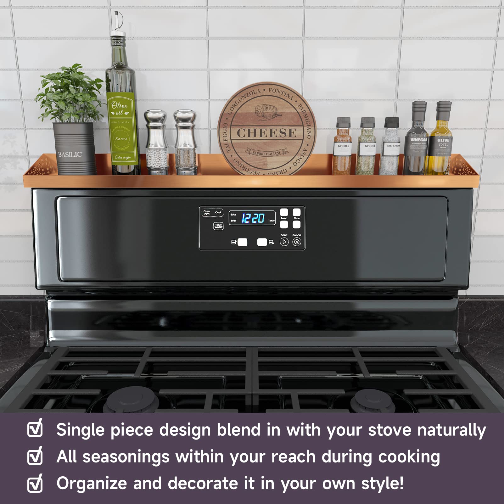 Magnetic Stove Top Spice Rack Kitchen Organizer Brushed Copper