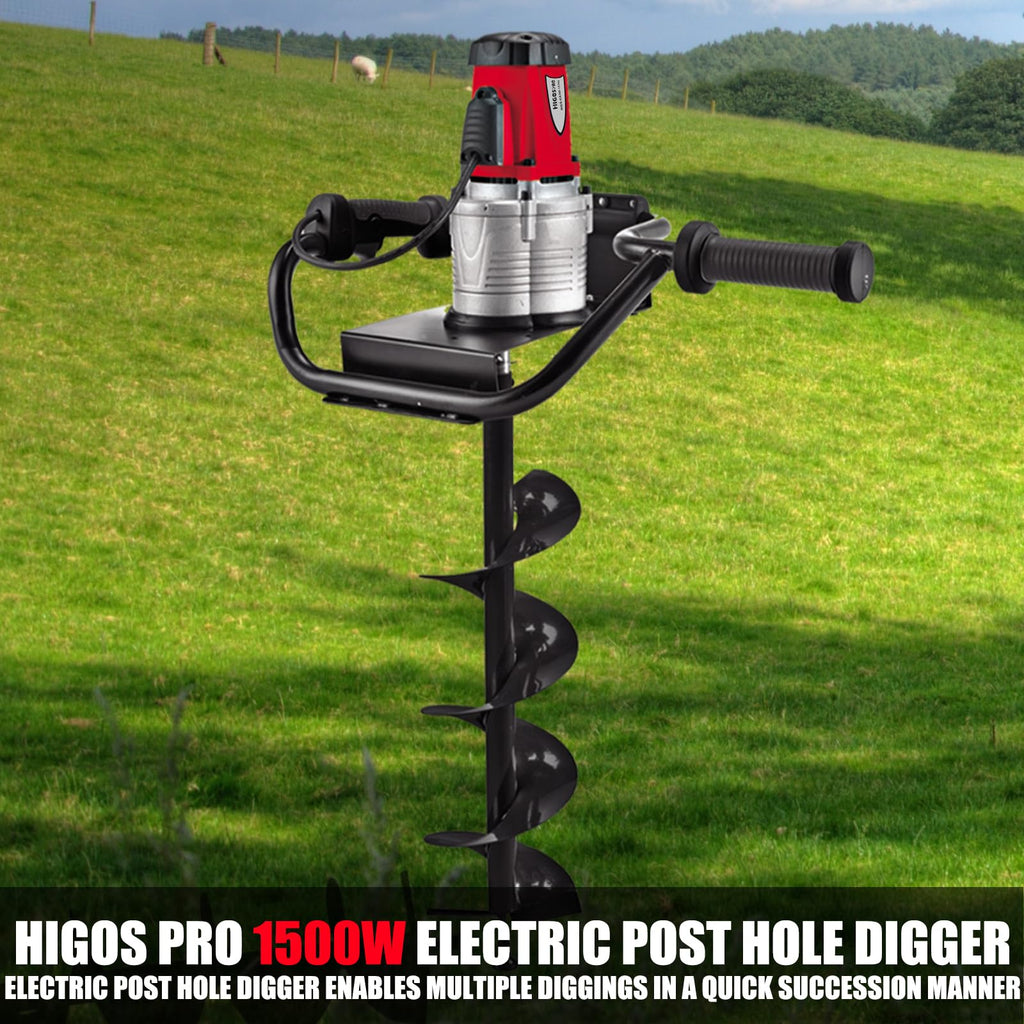 New HIGOSPRO 1500W Electric Post-Hole Digger with 6  4 Auger Bits Retail $205.00