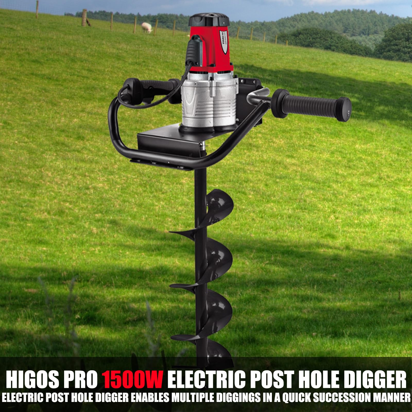 New HIGOSPRO 1500W Electric Post-Hole Digger with 6  4 Auger Bits Retail $205.00