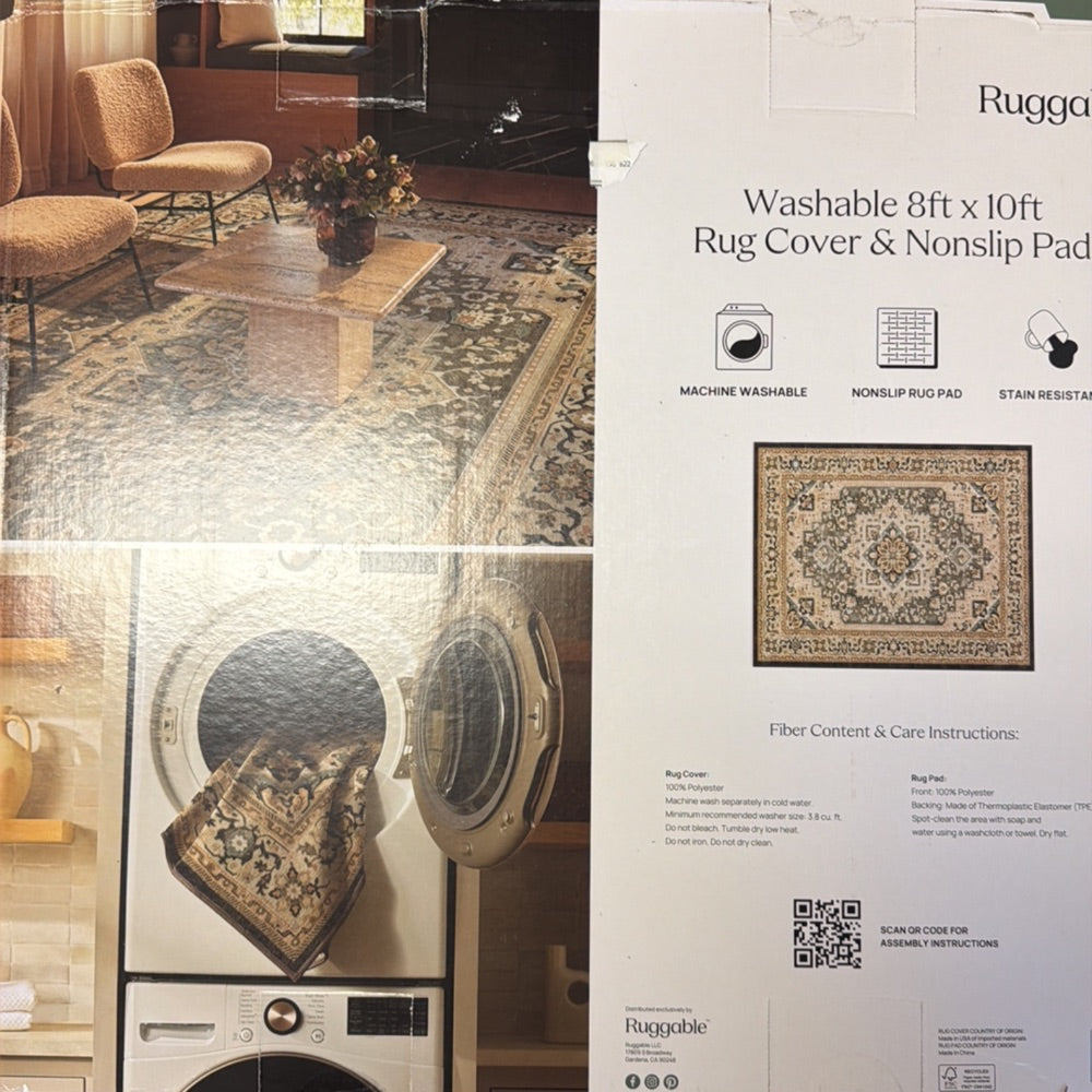 Ruggable Washable Rug Cover  Non-Slip Pad 8ft x 10ft Multi-color