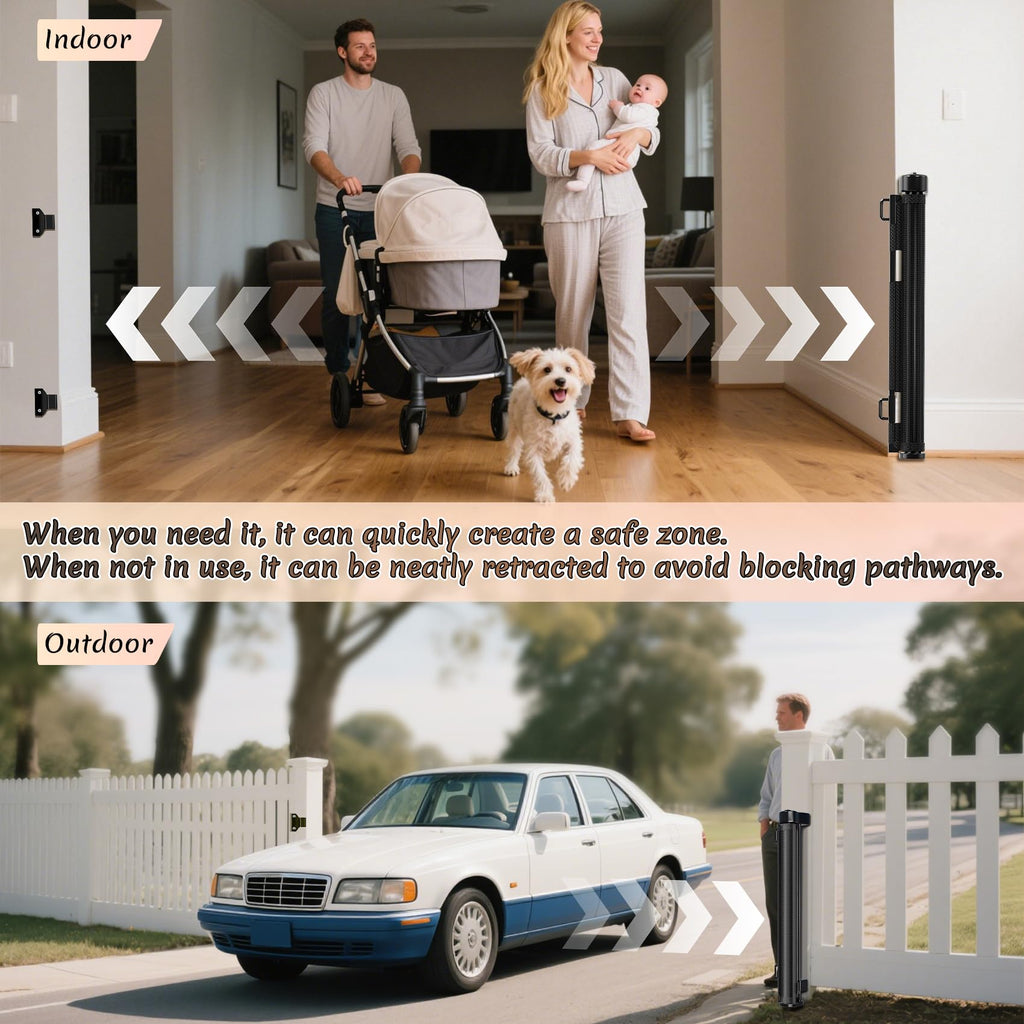 Retractable 42 Tall Reinforced No-Trip Baby Pet Safety Gate Black