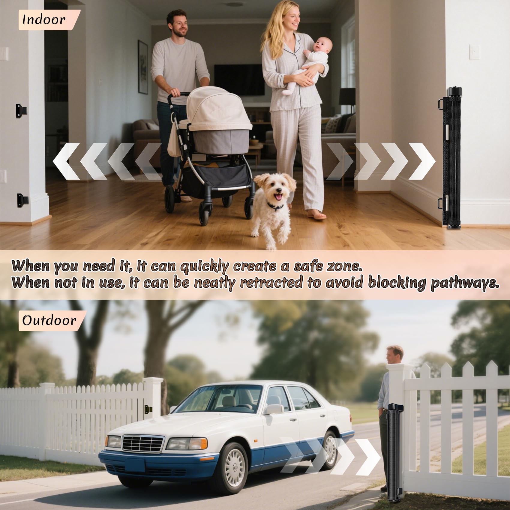 Retractable 42 Tall Reinforced No-Trip Baby Pet Safety Gate Black