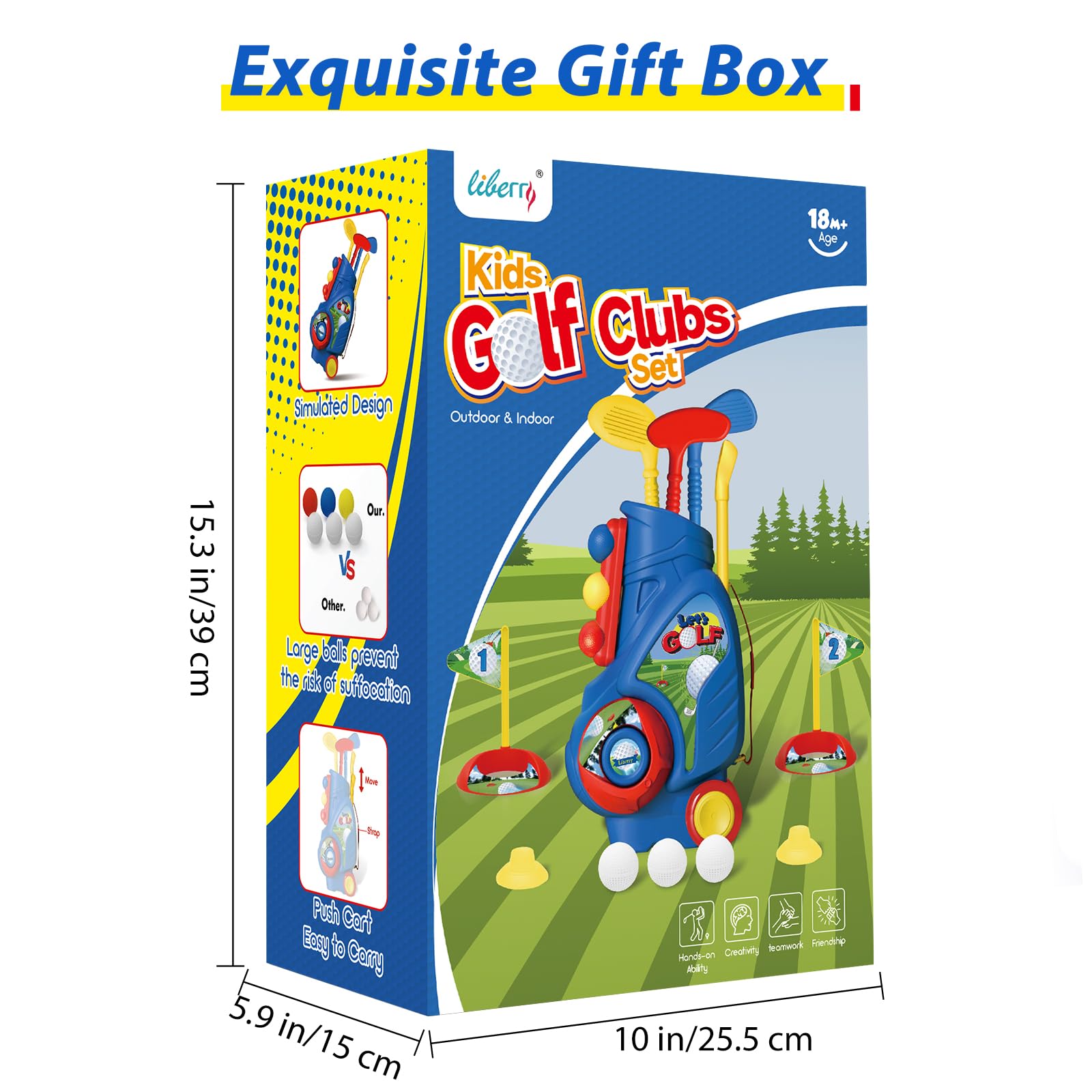Blue Kids Beginner Golf Set with Cart Clubs Holes  Balls