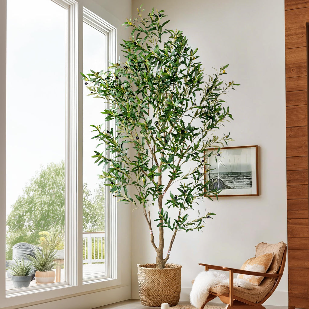 ft Faux Olive Tree with White Pot and Moss Realistic Artificial IndoorOutdoor Plant $134.25 Retail $179.00