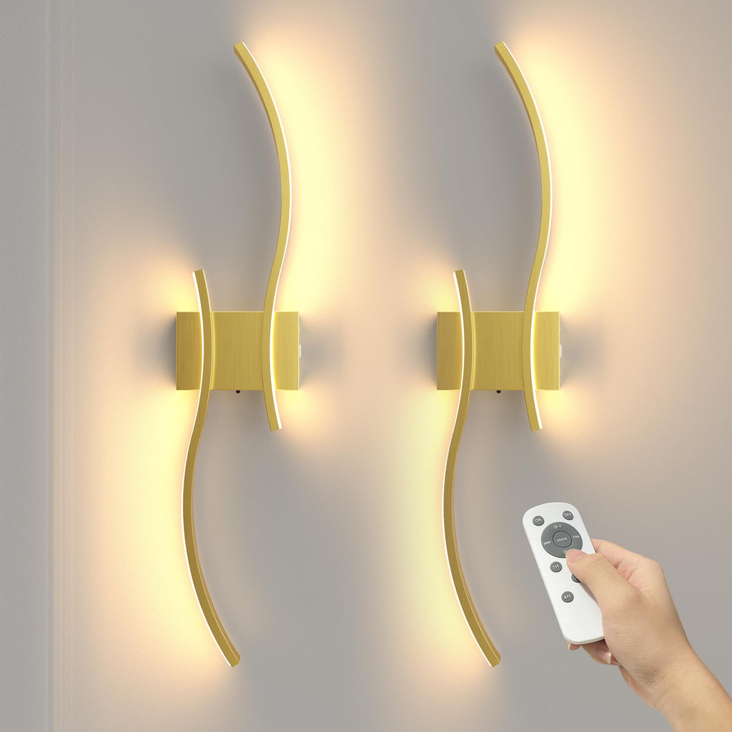 Gold 27.6 Battery Operated Dimmable 3CCT Wall Sconce Set of 2