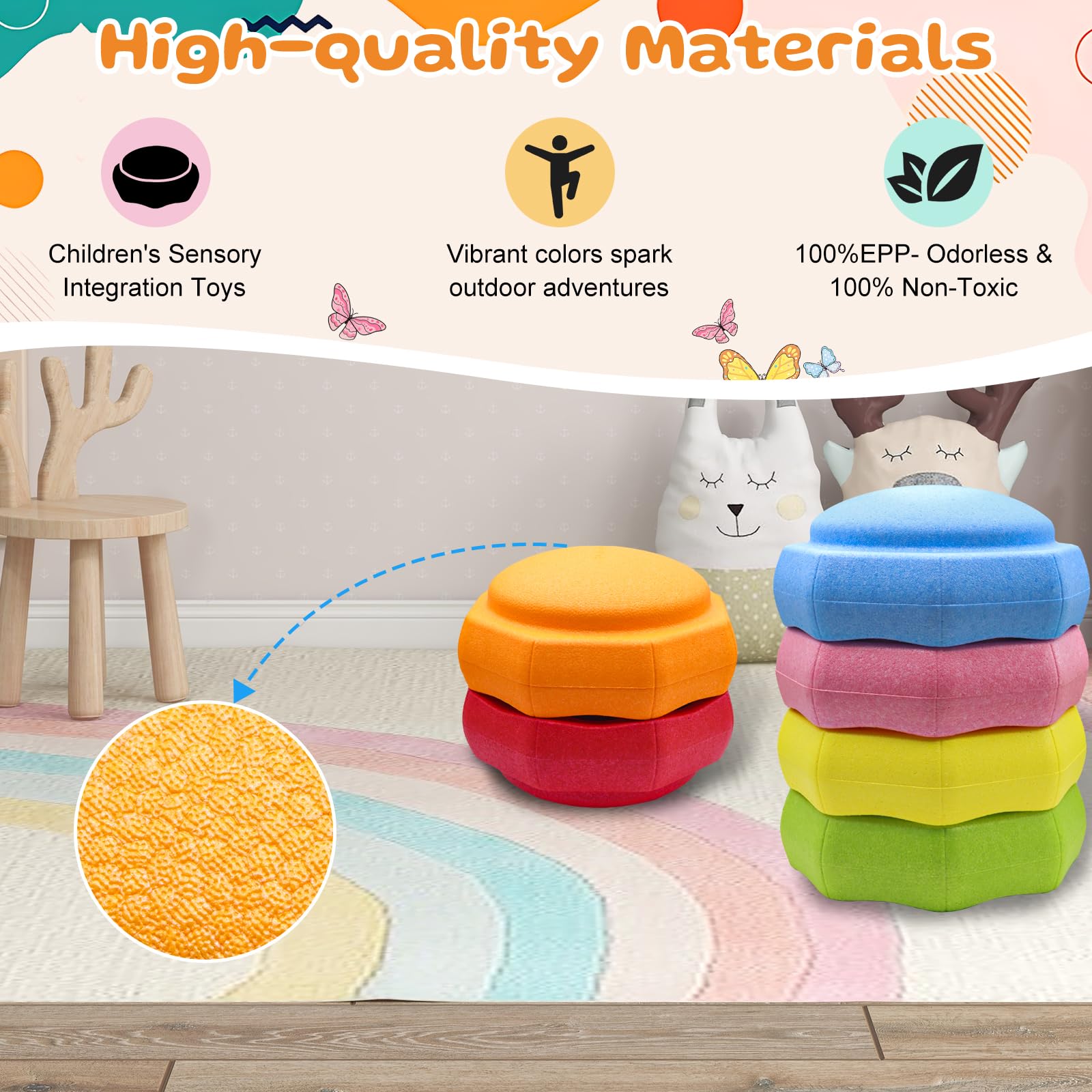 New As-Is joybond 6-Pc. EPP Balance Sensory Stepping Stones - Pastel Rainbow Retail $71.00
