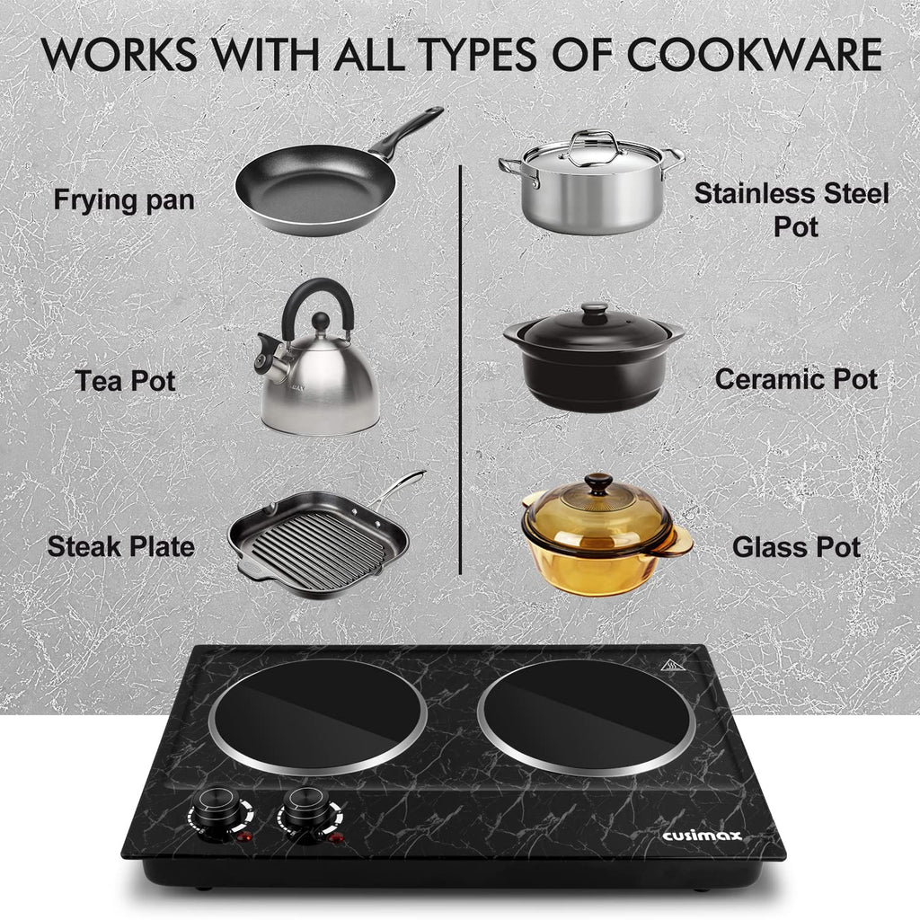 Double Burner Electric Hot Plate 1800W Infrared Countertop Stove Black Marble $56.25