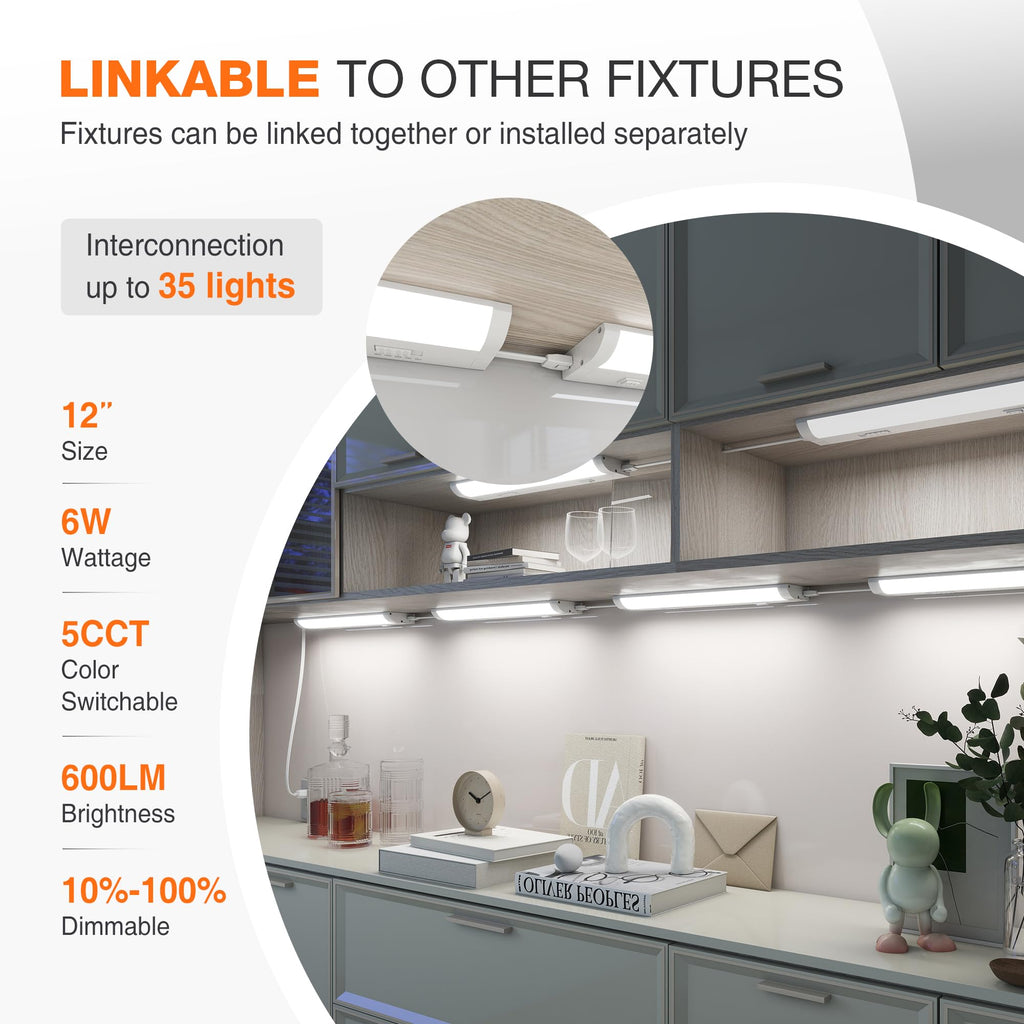 Linkable LED Under Cabinet Lighting 6W 600LM 5 CCT Dimmable 12-inch $17.25
