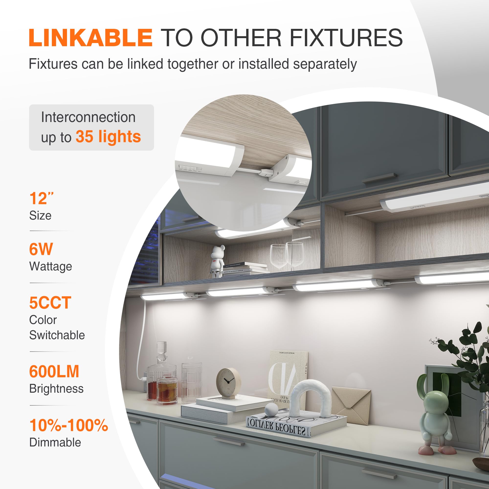 Linkable LED Under Cabinet Lighting 6W 600LM 5 CCT Dimmable 12-inch $17.25