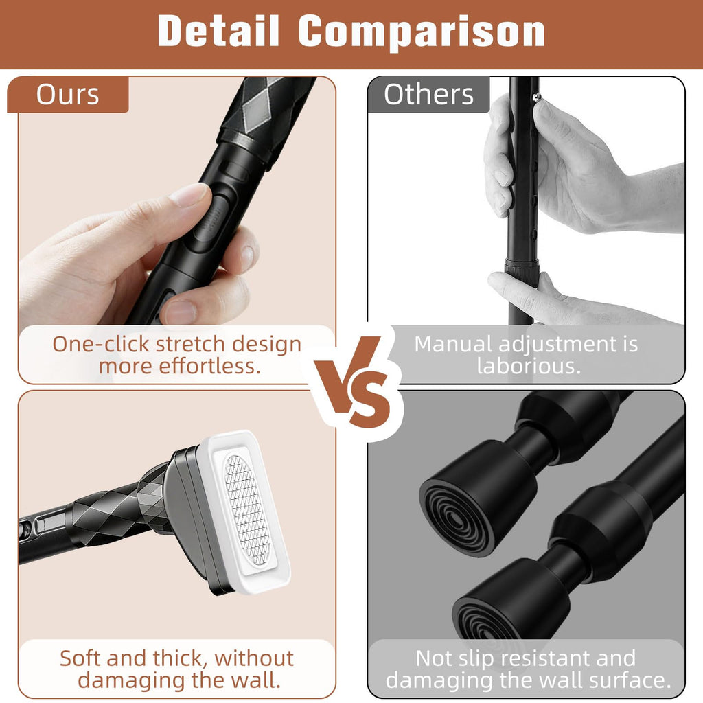 Black Adjustable Tension Shower Rod 40-87 inch Supports 30lbs