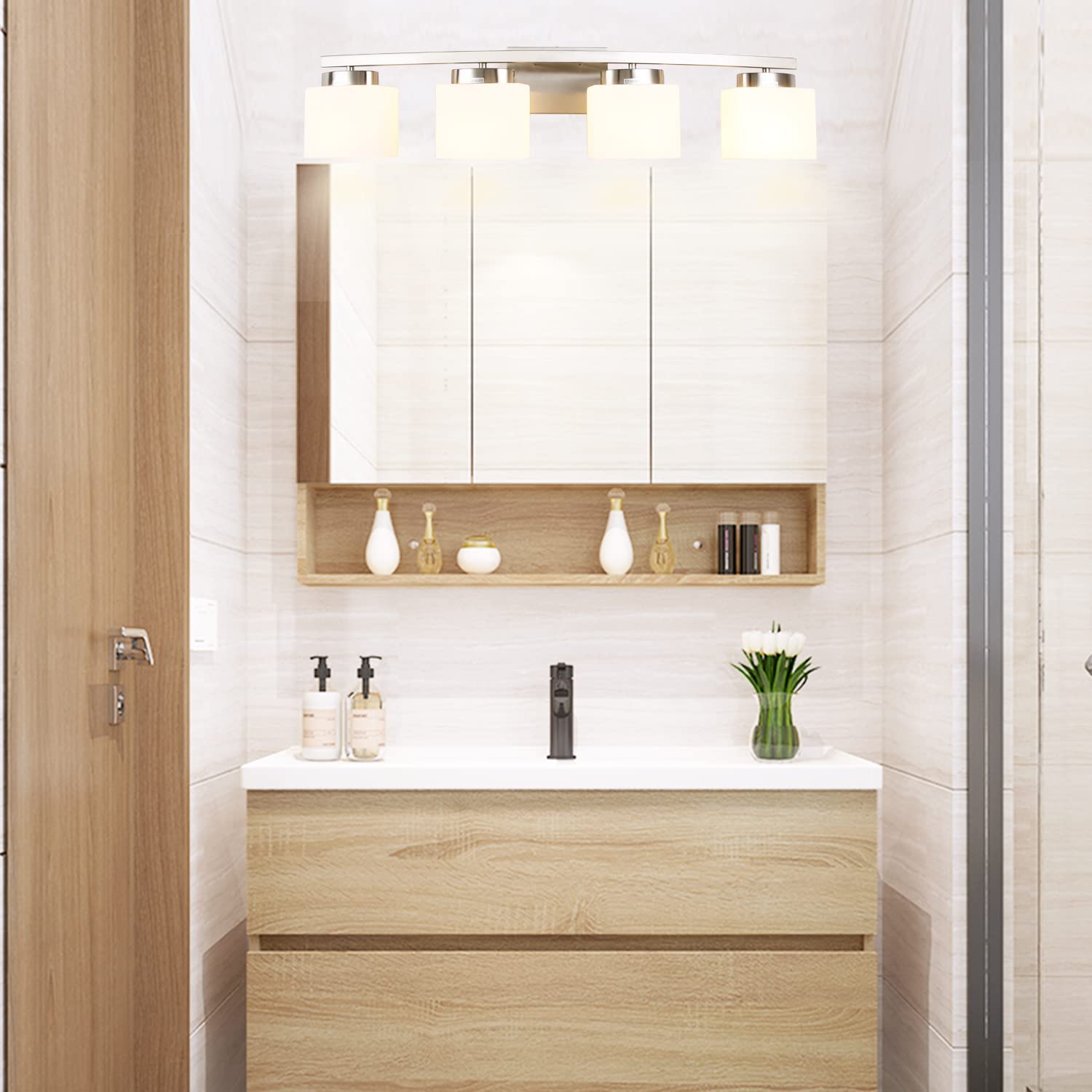 As-Is New Dosoty 4-Light Brushed Nickel 31.5 Vanity Light Fixture Retail $99.00