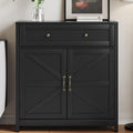 Black Farmhouse Buffet Sideboard Storage Cabinet with 2 Barn Doors