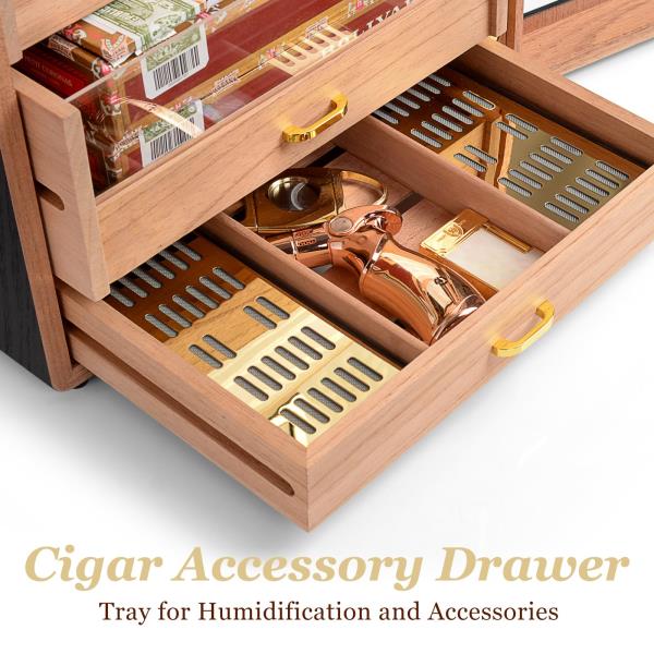 Cedar Wood Cigar Humidor Cabinet 300 Cigar Capacity 5 Drawers with Digital Hygrometer Black