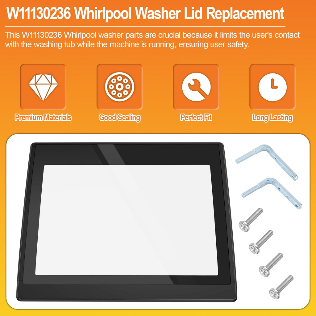 W11130236 Washer Glass Lid Replacement for Whirlpool Top Load Washing Machine with Hinges Retail $245.00