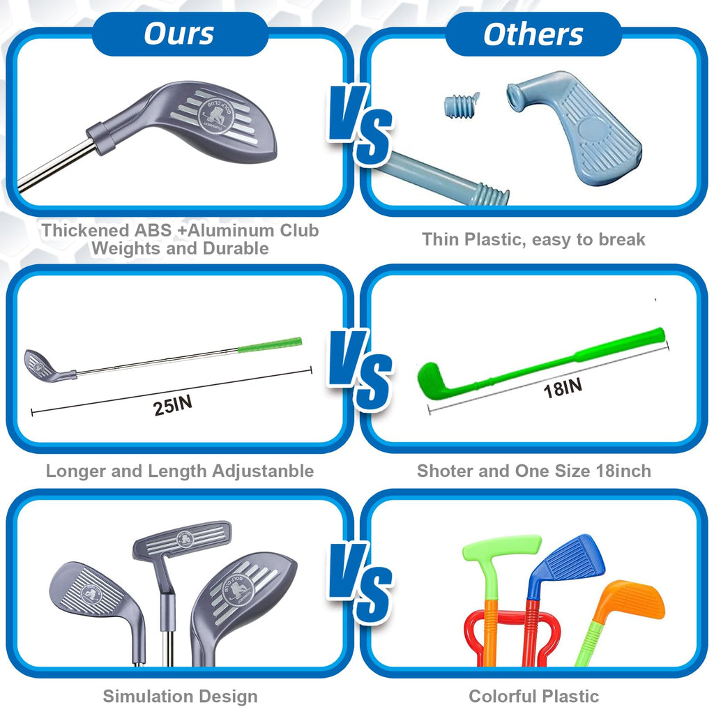 RCROKS Toddler Golf Clubs Set Retractable Metal Shaft, Kids Golf Toys Indoor & Outdoor Backyard Park Golf Game Toy Playset Gifts for Aged 3-8 Toddlers Boys Kids Baby (Grey, M)