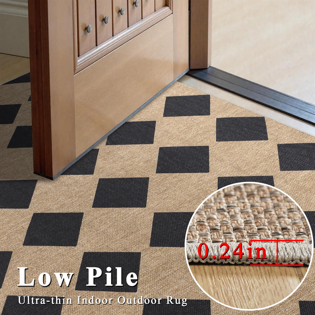 Open-Box New Zeeinx Checkered 5x7 Outdoor Patio Area Rug - Washable Non-Slip Black Retail $40.00