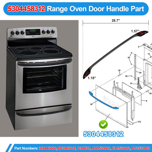 Black Oven Door Handle Replacement for Kenmore Electrolux Frigidaire 5304458312