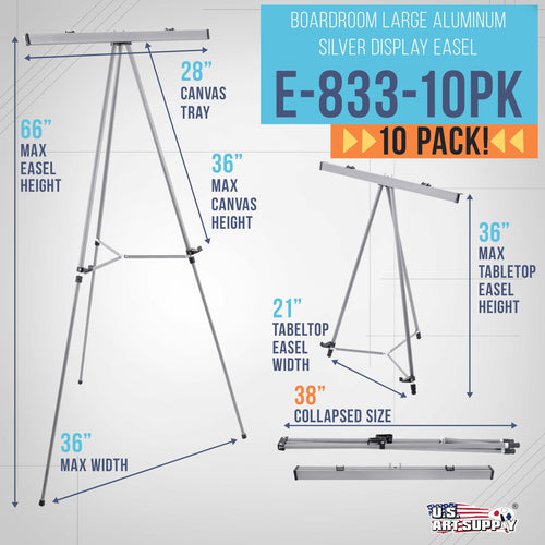 '-Pack 66 High Silver Aluminum Flip Chart Easel  Presentation Stand - Adjustable Tripod