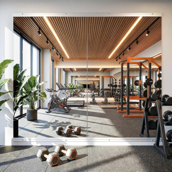 Wall-Mounted Gym Mirror 48x24 2PCS Tempered Glass